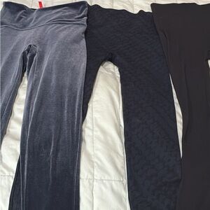 Trio of  Spanx Women's Leggings - Velvet Gray, Black Pattern, Solid Black
